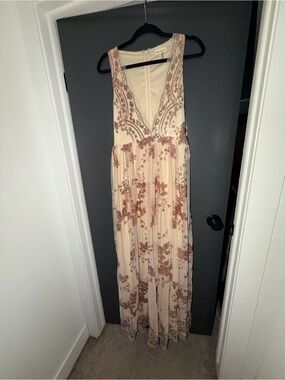 Rose gold sequin embroidered maxi dress | formal, wedding guest, or maternity